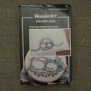 WONDERART Stamped Cross Stitch Perle Edged Pillowcases Sleeping Kitten 20”x 30”
